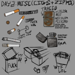 A bunch of drawings of cigarettes and lighters